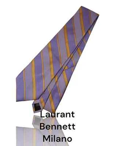 Laurant Bennett Milano Necktie, 58" X 3.75", Purple/Lavender/Brass Striped. OB-3 - Picture 1 of 5