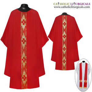 NEW Red Gothic Chasuble & Stole Set, Ultra Light Weight Travel Vestment