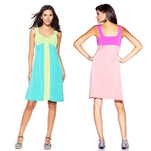 Autonomy "Malibu" Colorblock Dress 192564 (L, Coral/Orchid) - Picture 1 of 3