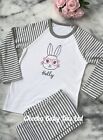 Personalised Easter Bunny Kids Pyjamas Boys Girls, Grey &White Stripe to 5/6yrs