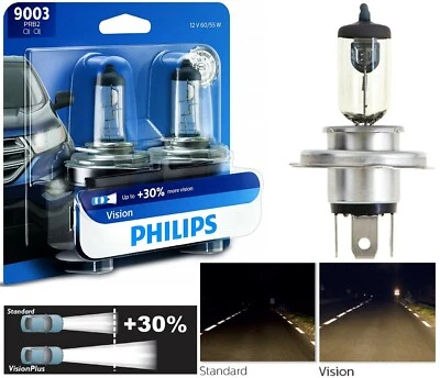 Philips Vision 30% 9003 H4 60/55W Two Bulbs Headlight Dual Beam Replacement Lamp - Image 1 of 4