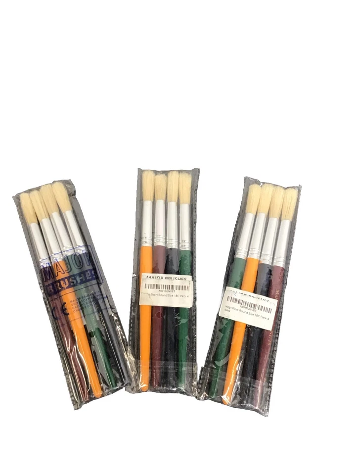Major Brushes Children's Paint Brushes (Chunky), Set of 12 in 4 Colours