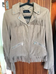karen millen Limited Edition Suede Leather Biker Tassel Jacket Uk 8 VGC RRP £599 - Picture 1 of 7