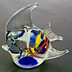 Vtg Art Glass Angel Fish Hand Blown Paperweight Figurine - 4" tall - Picture 1 of 4