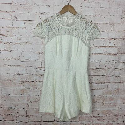 Mameluco Keepsake de encaje con cuello falso en marfil para mujer talla mediana Foto 1 de 4