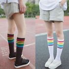 Women Cotton Thigh High Long Hosiery Stocking Rainbow Stripe Football Socks