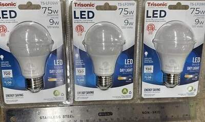 Trisonic A19 LED LIGHT BULBS 9W =75W Day Light 3packs - Image 1 of 3