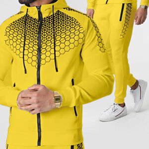 Men Tracksuit 2Pcs Hip Hop Casual Sweatshirt Set Pants Jacket Men's Sweatsuit T