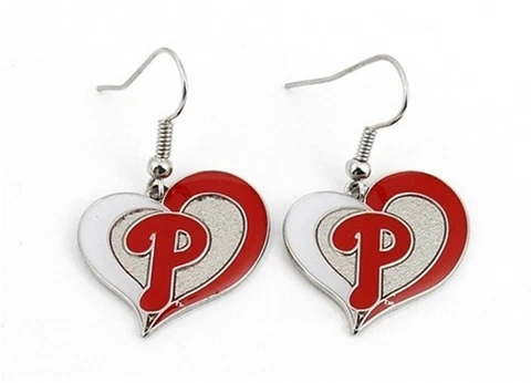 Philadelphia Phillies MLB Silver Swirl Heart Dangle Earrings Cover