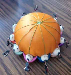Vintage Asian Orange Pin Cushion Sewing 5” With Twelve Children Around Outside - Picture 1 of 5