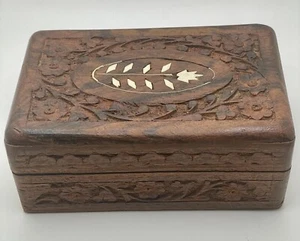 Handgeschnitzte Intarsien Holzschatulle Schmuck Schmuck Andenken 4x6 Made in India Vintage - Bild 1 von 14