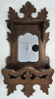 Vintage Chippendale Mirror w Cut Rococo Scrollwork & Storage Compartment Wood 2' - Image 1 of 4