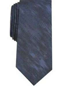 ALFANI Mens Navy Satin Optimus Solid Silk Slim Neck Tie - Picture 1 of 3