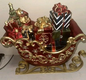 Large Lighted Christmas Sleigh With Presents 15X8X16 Resin Metal Skids Timer - Picture 1 of 14