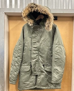 VTG Spiewak Mens N-3B Real Fur Hood Golden Fleece Bomber Jacket Green Sz 42 USA - Picture 1 of 8