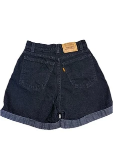 Vintage 90s Levi’s Orange Tab High Rise Black Cuffed Denim Shorts Size 16 Slim - Picture 1 of 5