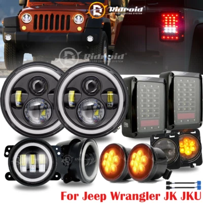 7" LED Headlight+Fog Light+Turn Signal+Tail Lamp Kit For Jeep Wrangler JK 07-18 - Image 1 of 4