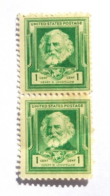 1940 1 Cent US Stamp American Poet Henry Wadsworth Longfellow Lot of 2 - Image 1 of 2