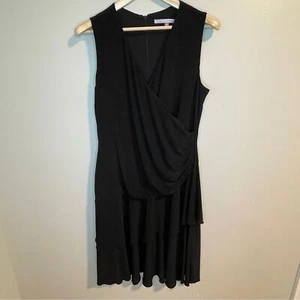 LUXE by Carmen Marc Valvo Black Ruched Tie Front Sheath Dress - Picture 1 of 7