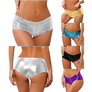 Women Sexy Low Waist Shiny Metallic Booty Shorts Rave Festival Dance Hot Pants - Picture 1 of 63