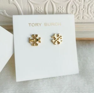 New Tory Burch Kira Gold T-Logo Stud Earrings - Picture 1 of 4