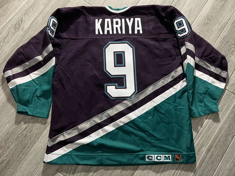 Authentic CCM Paul Kariya Anaheim Mighty Ducks Eggplant NHL Hockey Jersey Sz 52 Cover