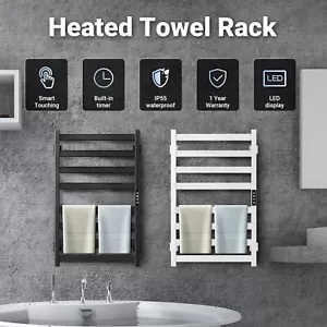 Heated Towel Rail Warmer Rack Wall Rail Mounted Bathroom Electric 6 Bars Dryer - Picture 1 of 12