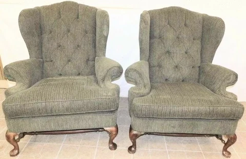 Vintage PAIR of Mahogany Queen Anne  Wingback Chairs by Broyhill Cover