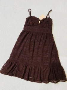 Lizlisa Brown Lace Floral Dress With Tags Unused Pearl Button - Picture 1 of 4