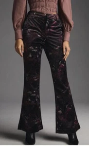 NWT Anthropologie Scotch & Soda Velvet Flare Floral Trousers Pant Size 28 - Picture 1 of 8