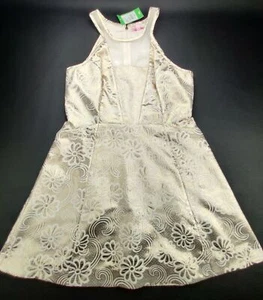Lilly Pulitzer "ELSIE" Gold Metallic Flower Pique Jacquard Dress Sz 14  NWT $278 - Picture 1 of 12