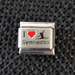 I ❤️ Gymnastics Uberry Brand Italian Charm Link Stainless Steel Laser Enamel 9mm - Picture 1 of 3