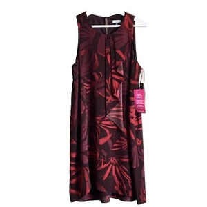 Halston Carmine Botanical Leaf Chiffon Dress Size 8 Burgundy - Picture 1 of 12