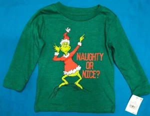 New Dr Seuss Grinch Naughty or Nice Green Christmas Shirt 12 mo 18 mo 2T - Picture 1 of 8