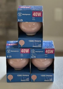 Pink Light Bulbs (3) Westinghouse 40w Round 3” Vintage G-25 NEW Untested Rosa - Picture 1 of 7