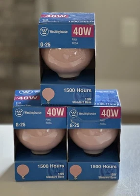 Pink Light Bulbs (3) Westinghouse 40w Round 3” Vintage G-25 NEW Untested Rosa - Image 1 of 4