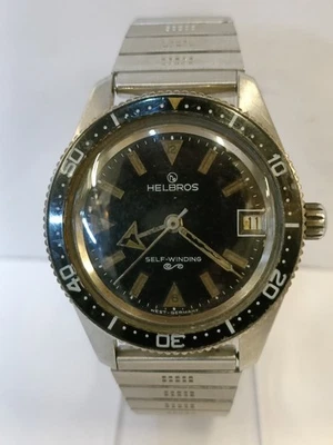 HELBROS АВТОПОДЗАВОД ПАТИНА ЧЕРНЫЙ ЦИФЕРБЛАТ ЗАПАДНОЙ ГЕРМАНИИ МУЖЧИН РАБОЧЕЕ СОСТОЯНИЕ - Изображение 1 из 4