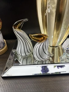 Murano Stil Glas Tukan Figur gelb weiß schwarz Streifen 2er Set Vögel - Bild 1 von 6