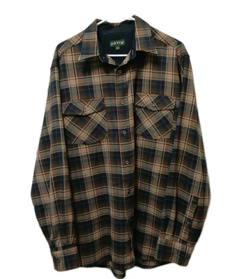 Camisa Orvis marrón y verde a cuadros manga larga con botones mezcla de lana - talla grande Foto 1 de 4