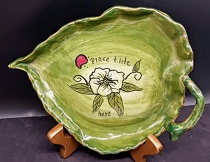 Blue Sky Clayworks Olive Green Leaf Holder T•Lite Plate 2001 Magnolia  - Picture 1 of 10