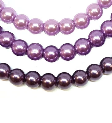 TAFFBEADS 6mm, 8mm Purple Colours Faux Pearls , Pearlised Round Glass Pearl Beads
