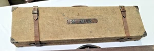 Rare Antique Shotgun Case Hunting Rifle Case Leather Canvas Brass Fittings - AF - Foto 1 di 14