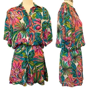 Vintage 80s Tropical Floral Print Sirena Romper One Piece Shorts Jumpsuit M - Picture 1 of 7