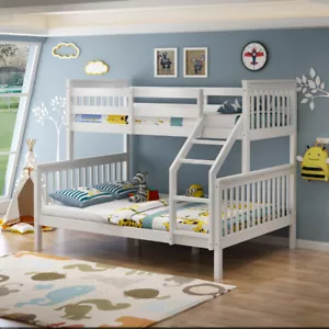 NOAH WHITE WOODEN TRIPLE SLEEPER BUNK BED SINGLE & DOUBLE - Picture 1 of 71