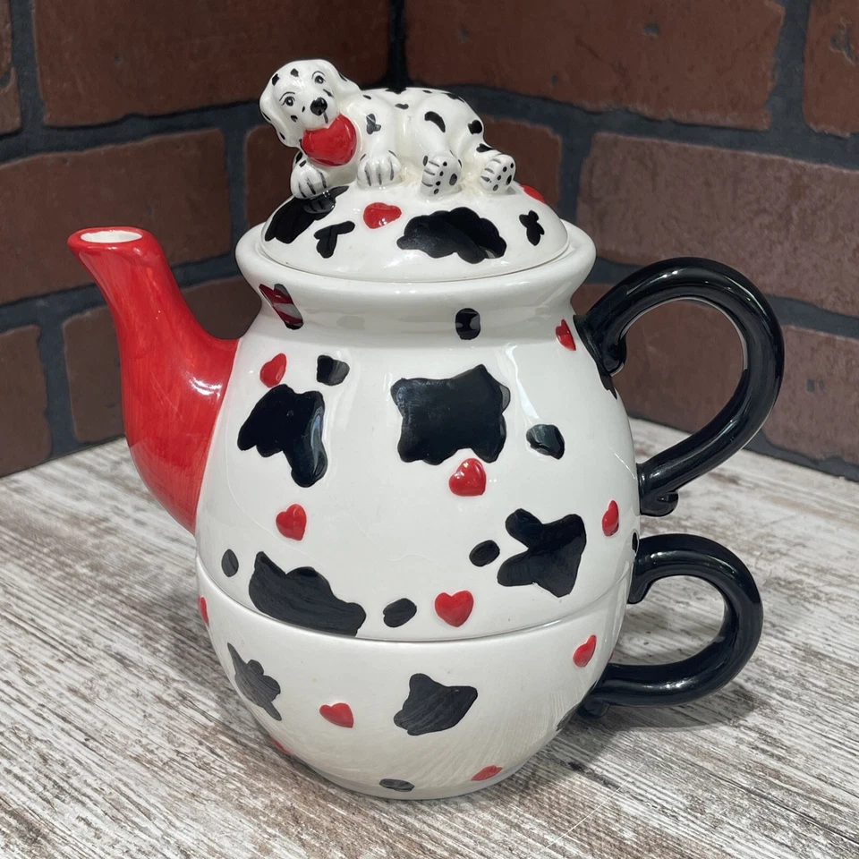 Tetera vintage Ganz 3 piezas 101 DALMATIONS roja negra apilable RARA Foto 1 de 4