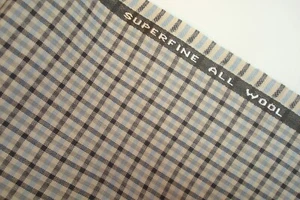 2.63 yd English Superfine All Wool Fabric Luxury Suiting 9 oz Blue Check 95" BTP - Picture 1 of 5