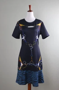 CAVALLI CLASS Roberto Cavalli $499 Smooth Stretch Nautical Flounce Dress Size 10 - Picture 1 of 6