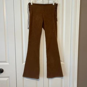 L.e.i. 90's Y2K Brown bohemian faux suede flare pants lace-up at hip Sz. 3 - Picture 1 of 8