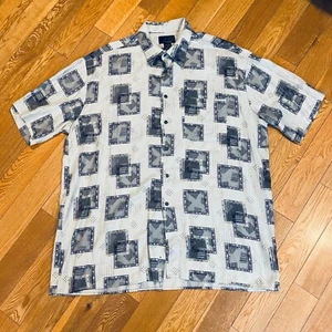 J Ferrar Vintage Geometric Abstract Shirt Rayon Made in Korea XLT Button Up - Picture 1 of 7