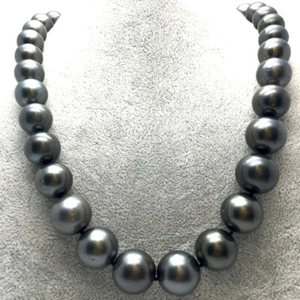 HUGE 18"12-14MM NATURAL SOUTH SEA GENUINE BLACK ROUND PEARL NECKLACE 15525A+ - Bild 1 von 4